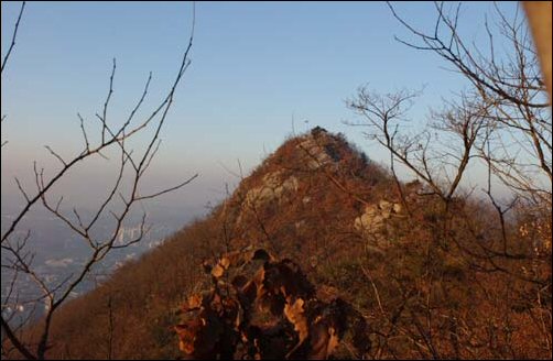 모락산 꼭대기. 국기봉이 보인다. 해발 385m로 뒷동산 수준이지만 얕보면 큰코 다친다. 